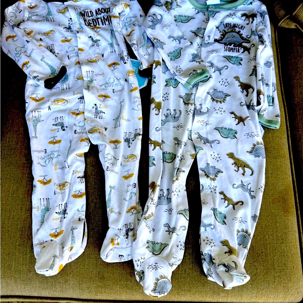 Baby on Board, Dinosaur Print, Sleeper with Footies, Size 6-9 M, Bundle of 2